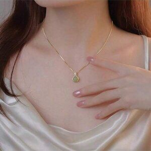 18K Gold Filled Necklace with Jade Pendant
